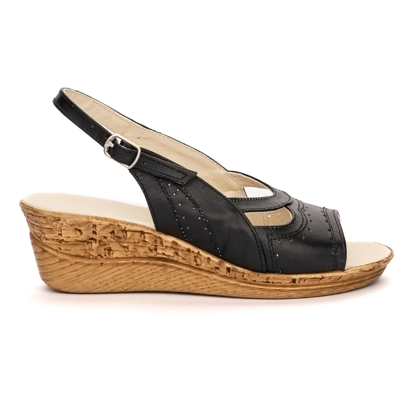 Sandale dama din piele naturala neagra cu platforma 13358