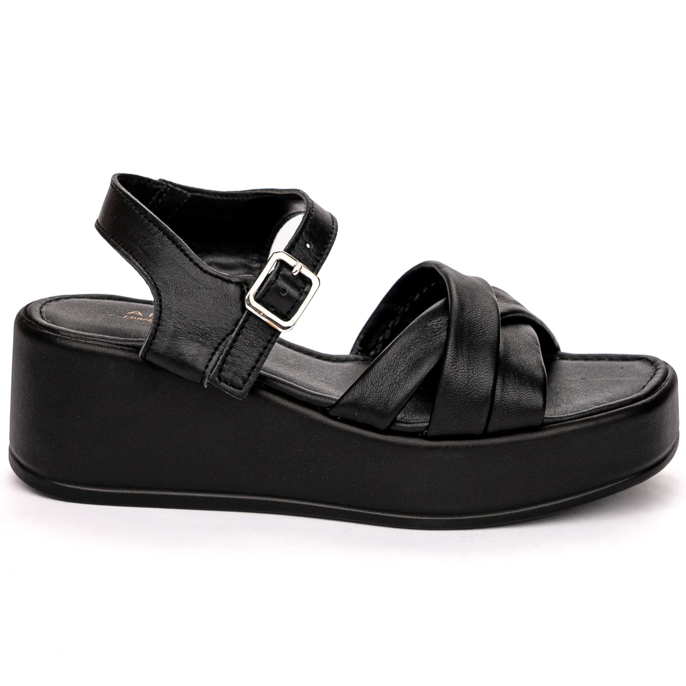 Sandale dama din piele naturala neagra cu platforma 13602