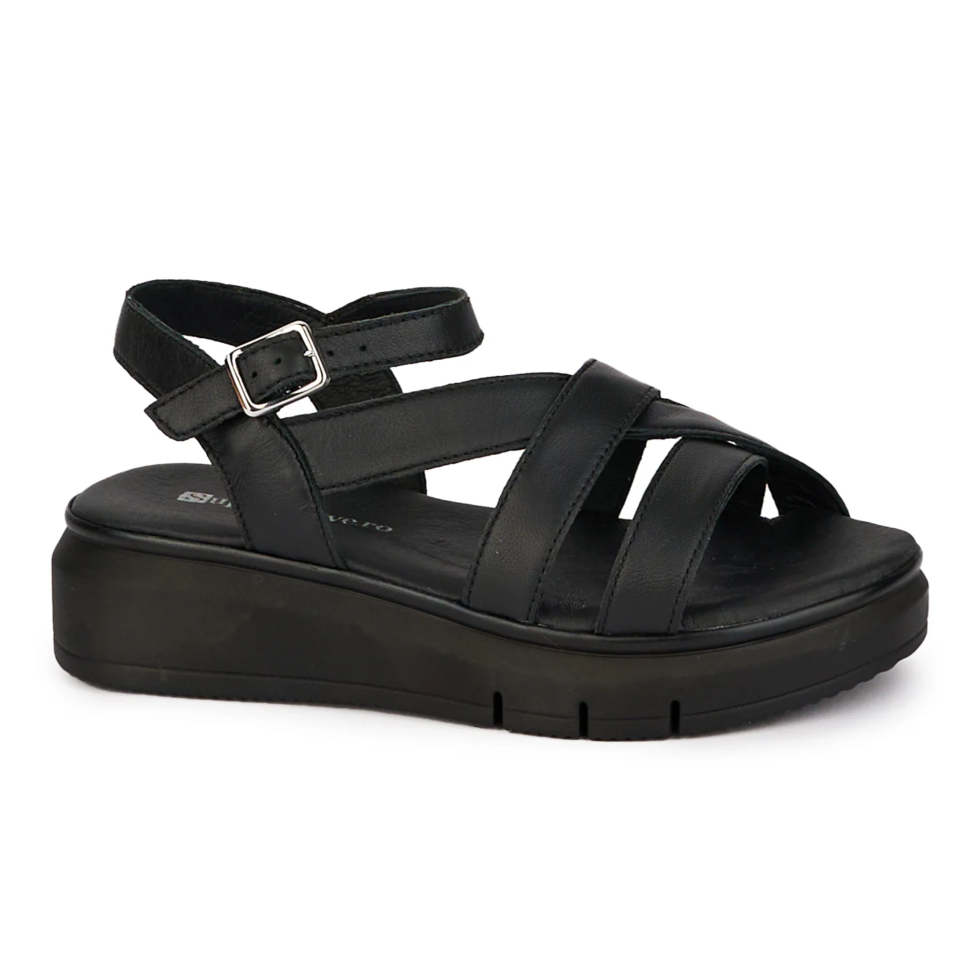 Sandale dama din piele naturala neagra cu platforma 18257