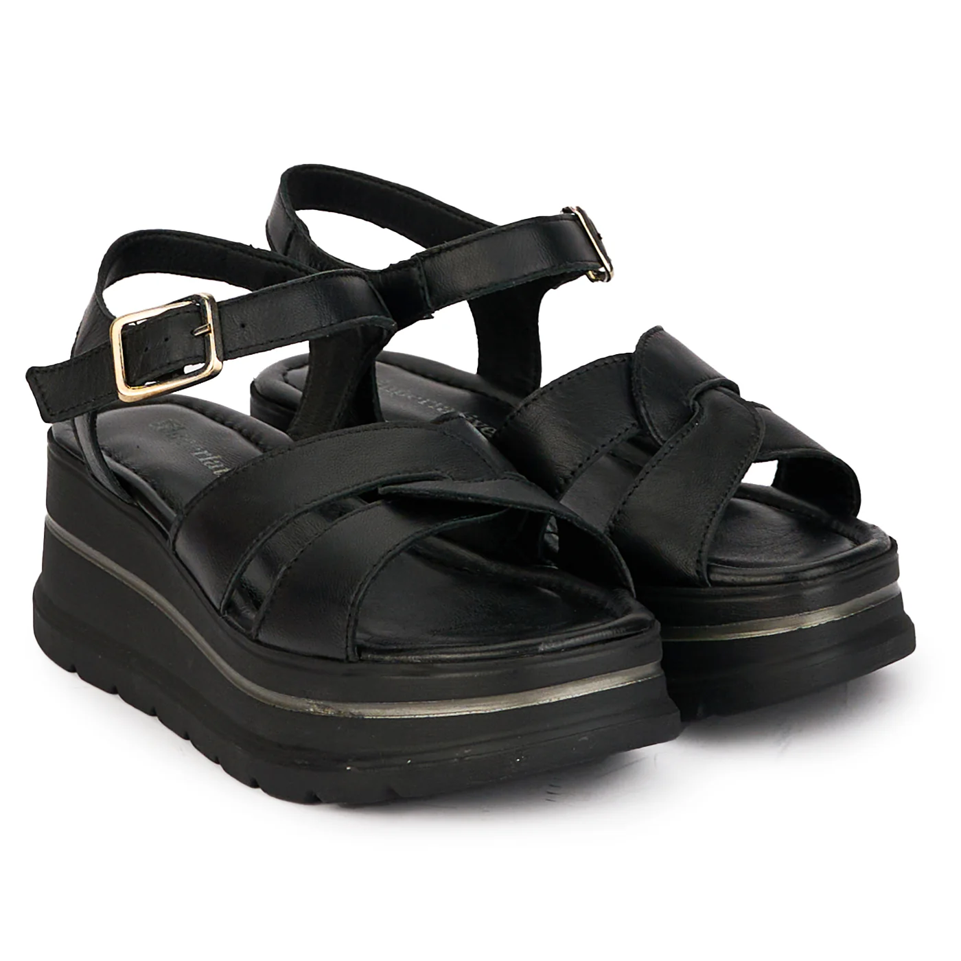 Sandale dama din piele naturala neagra cu platforma 6 cm 18259 - Image 4