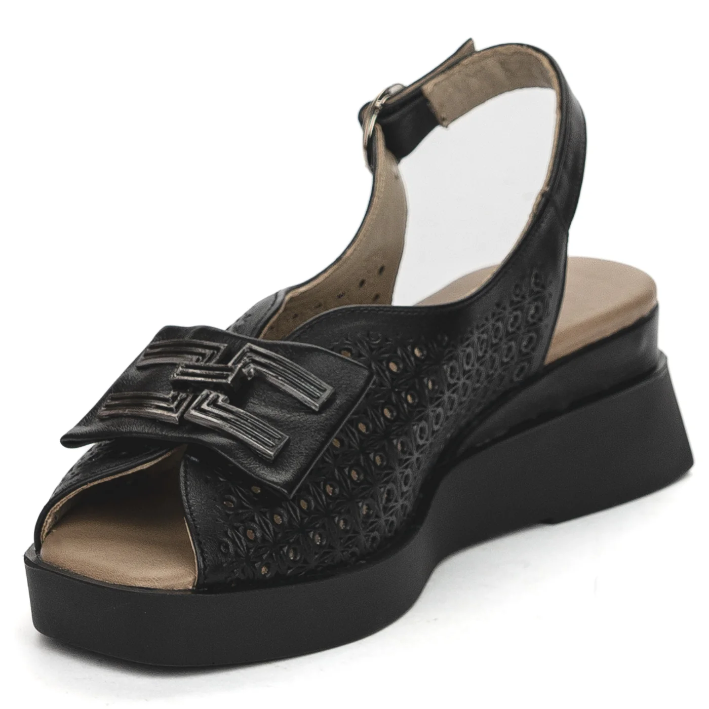 Sandale dama din piele naturala neagra cu talpa inalta 13859 - Image 3