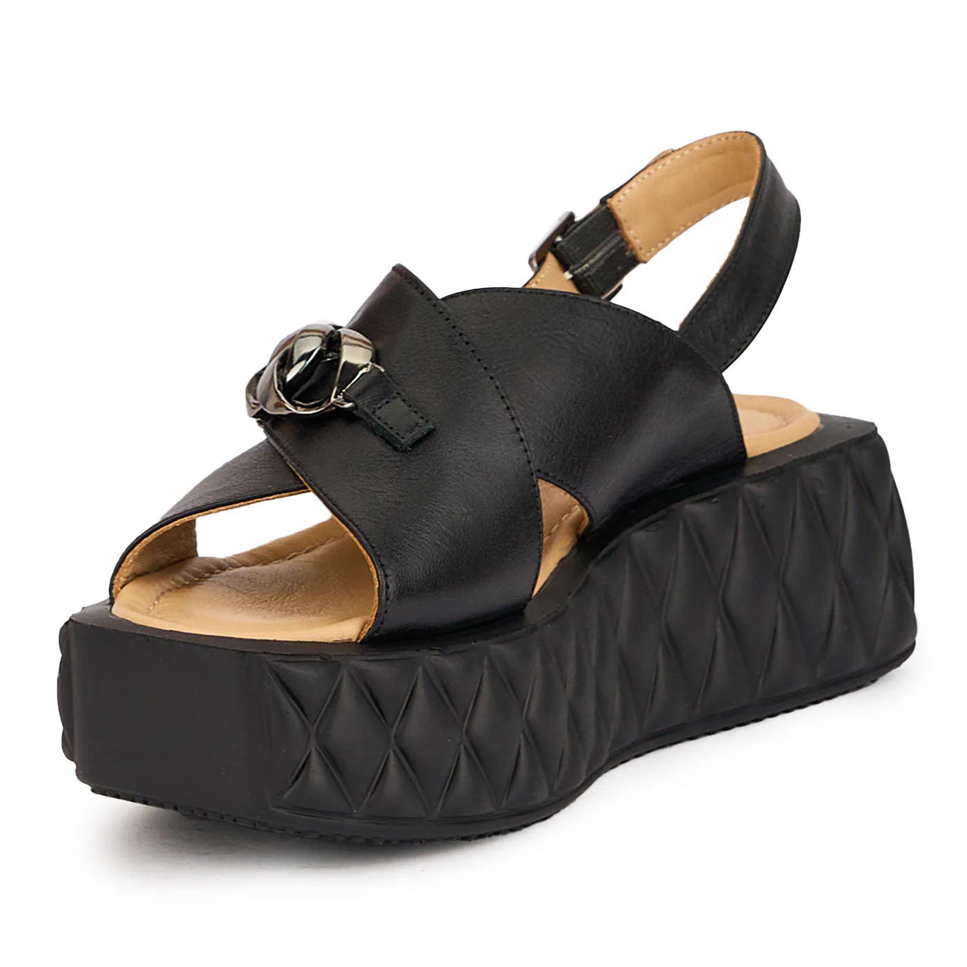 Sandale dama din piele naturala neagra cu talpa inalta 5.5 cm 16282 - Image 3