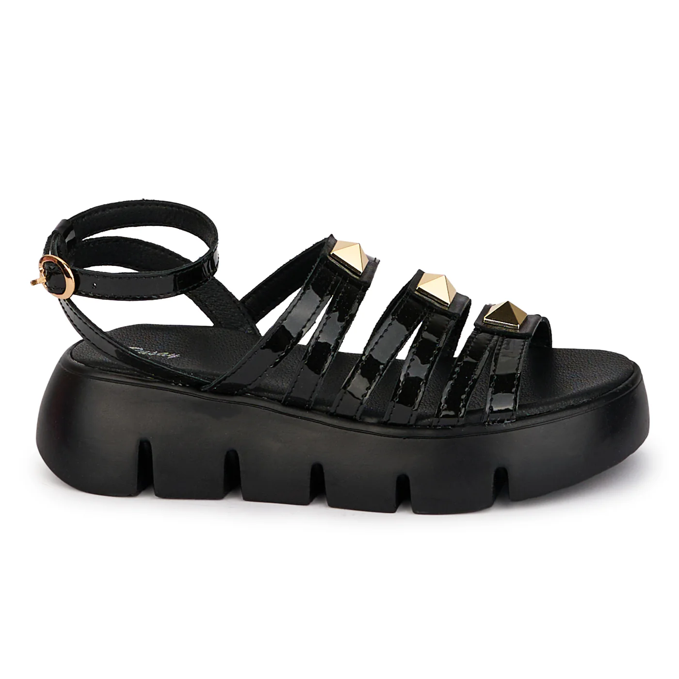 Sandale dama din piele naturala neagra cu talpa inalta 5 cm 18424