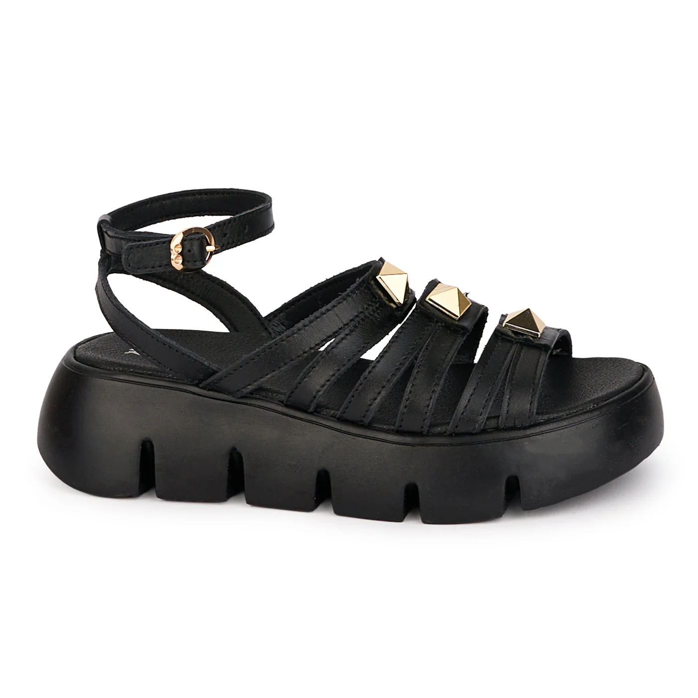 Sandale dama din piele naturala neagra cu talpa inalta 5 cm 18539
