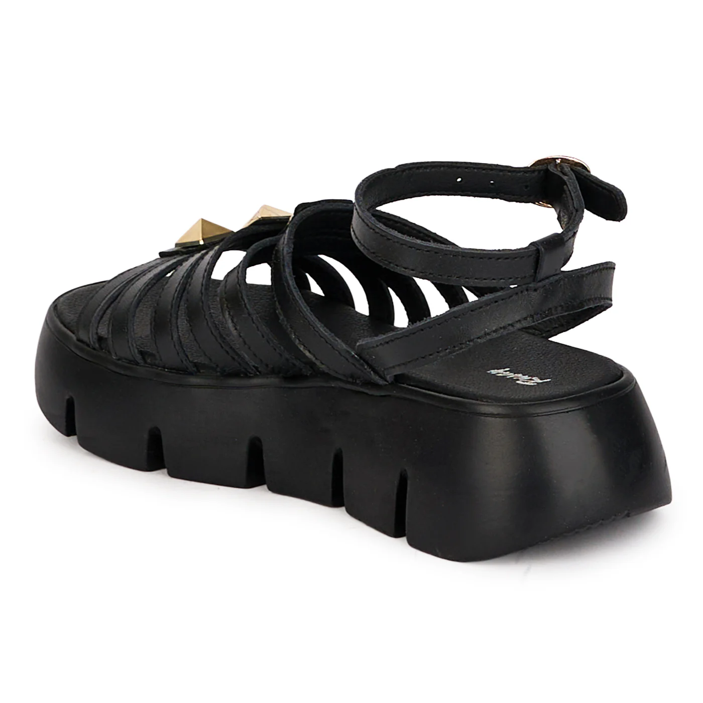 Sandale dama din piele naturala neagra cu talpa inalta 5 cm 18539 - Image 2