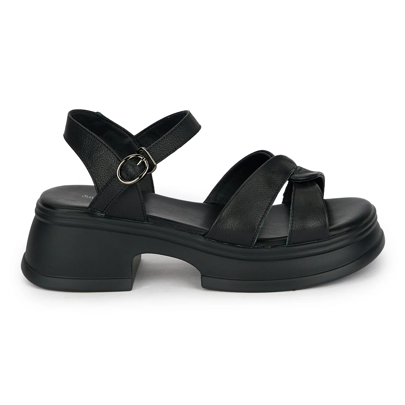 Sandale dama din piele naturala neagra cu talpa inalta 5 cm 19775
