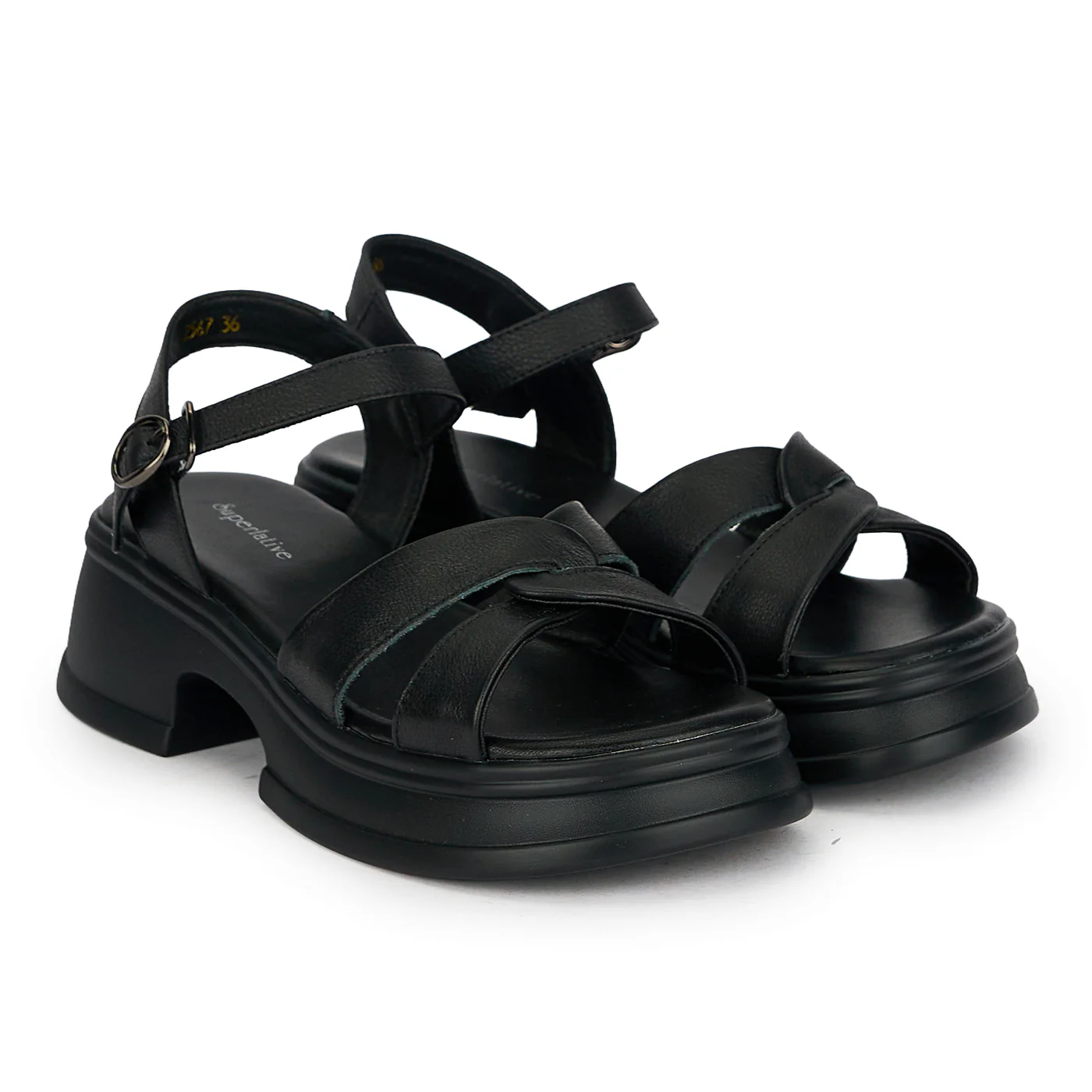 Sandale dama din piele naturala neagra cu talpa inalta 5 cm 19775 - Image 4
