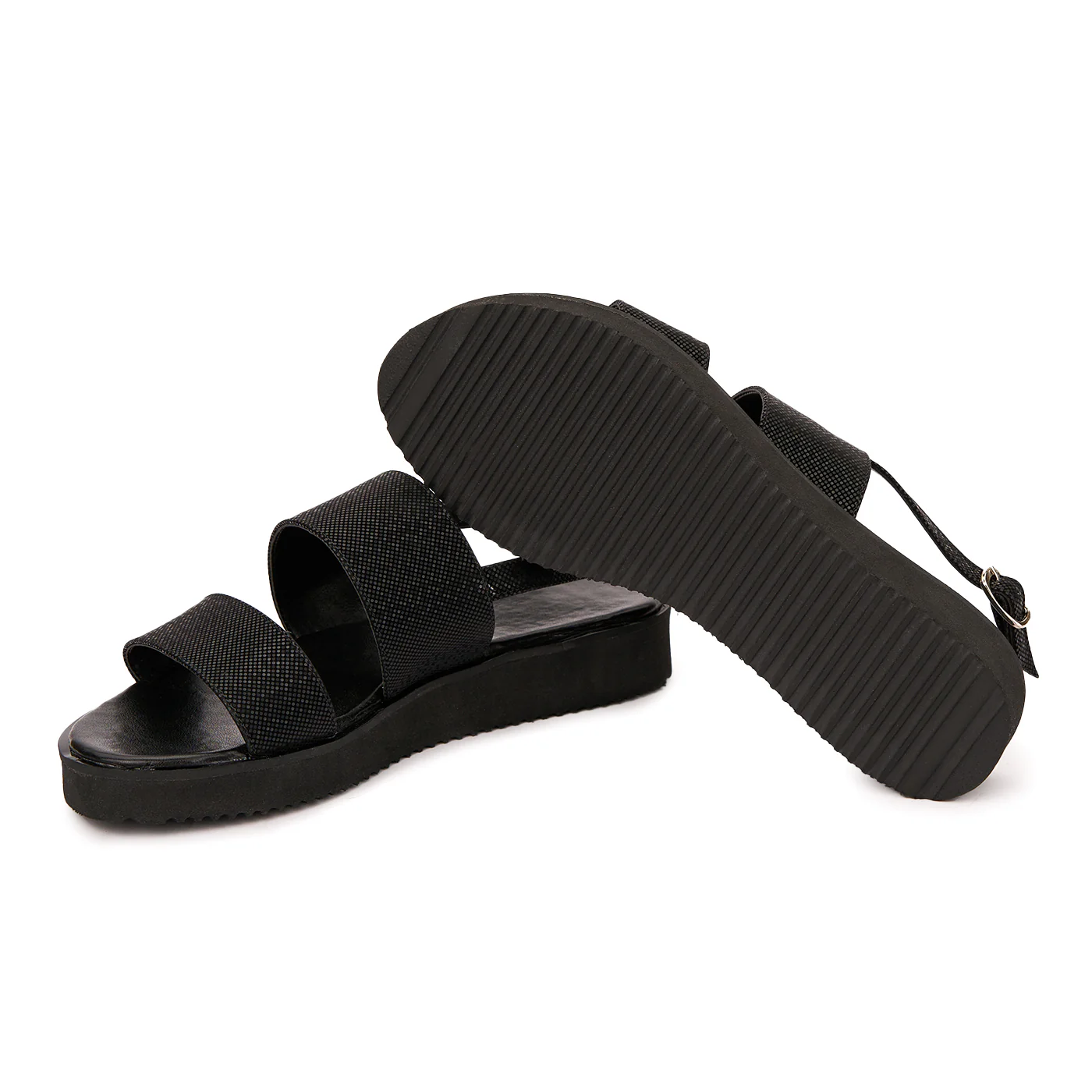 Sandale dama din piele naturala neagra cu talpa joasa 2517 - Image 3