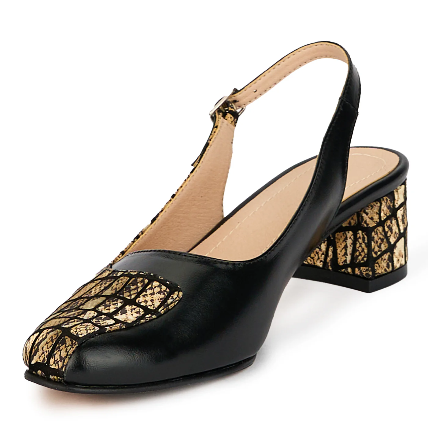 Sandale dama din piele naturala neagra cu toc gros 4.5 cm 18186 - Image 3