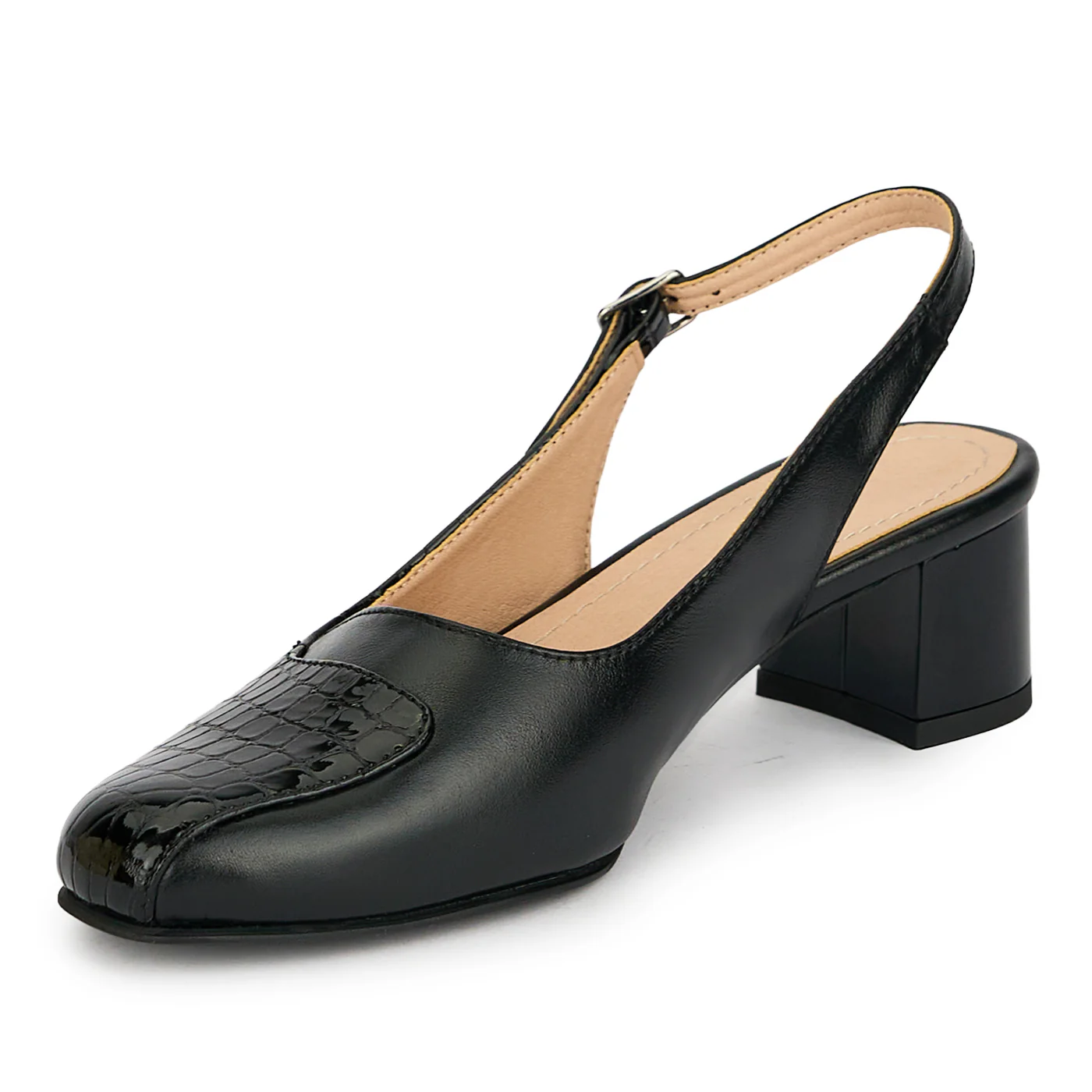 Sandale dama din piele naturala neagra cu toc gros 4.5 cm 19310 - Image 3
