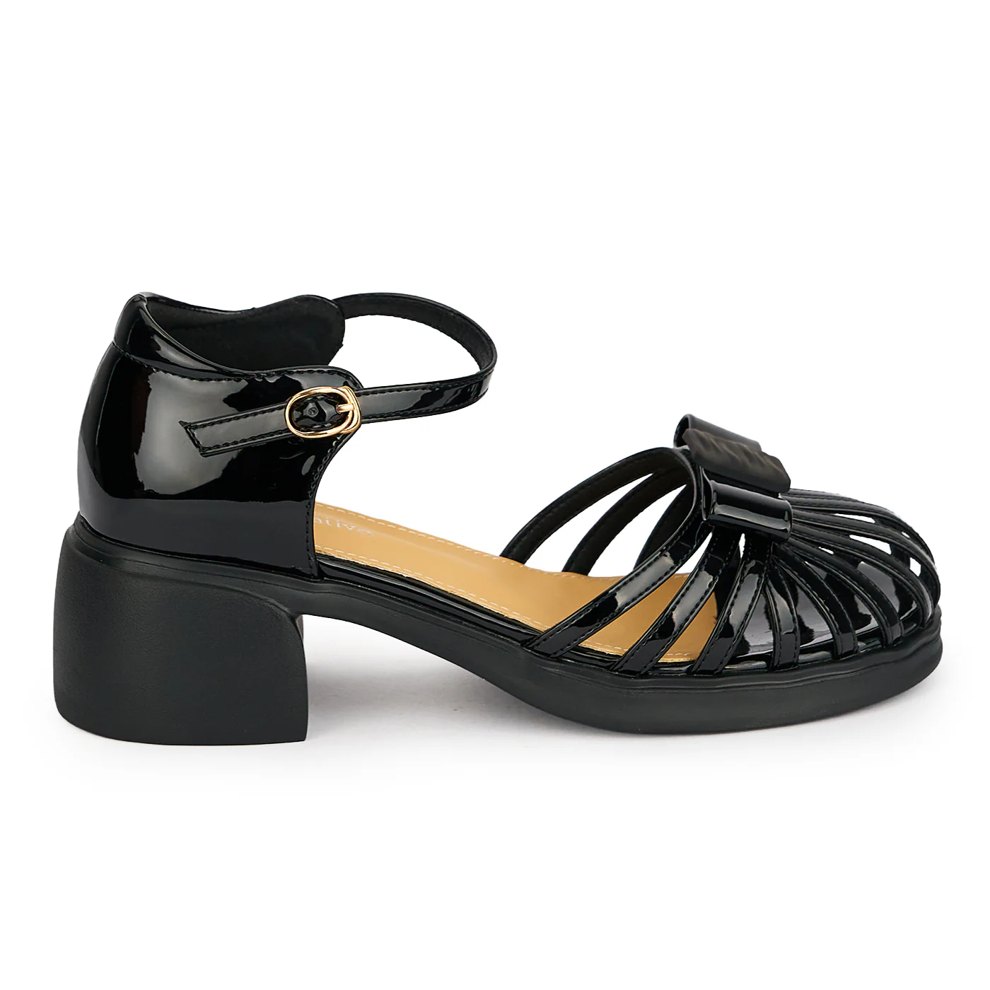 Sandale dama din piele naturala neagra cu toc gros 4.5 cm 19600