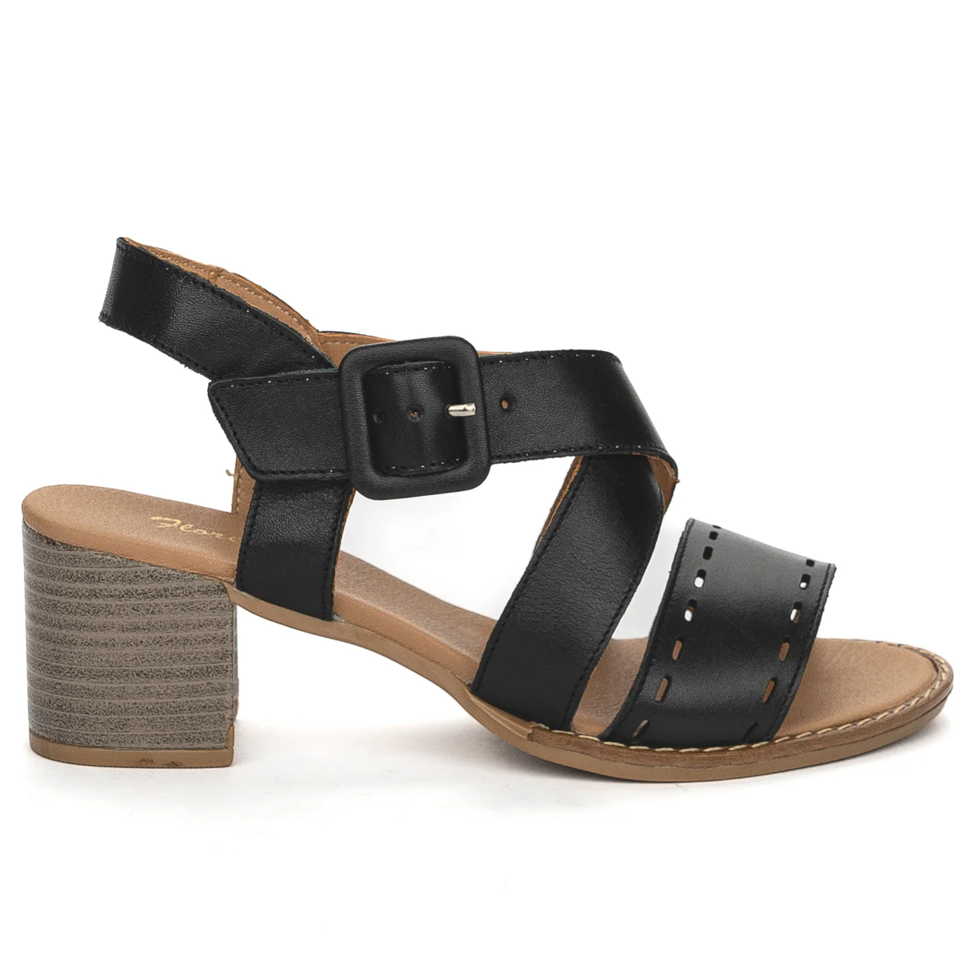 Sandale dama din piele naturala neagra cu toc gros 5.5 cm 13862