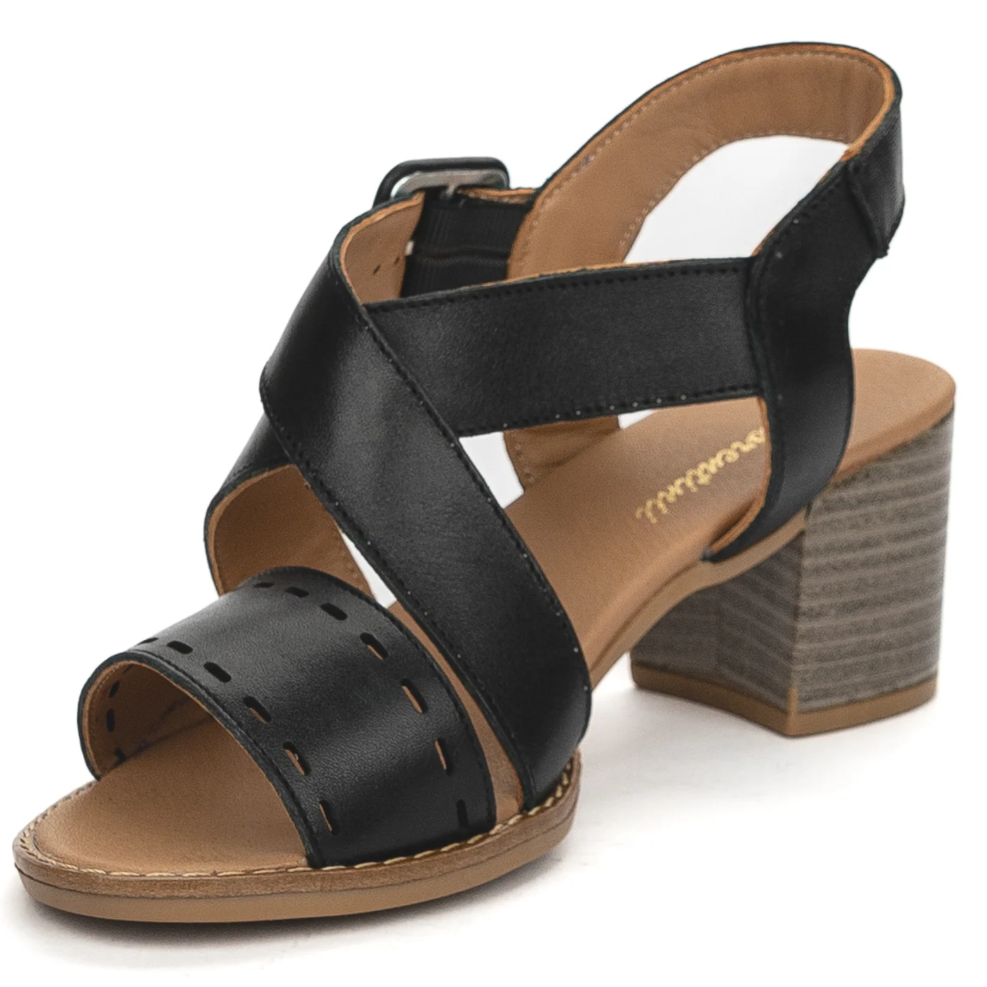 Sandale dama din piele naturala neagra cu toc gros 5.5 cm 13862 - Image 2