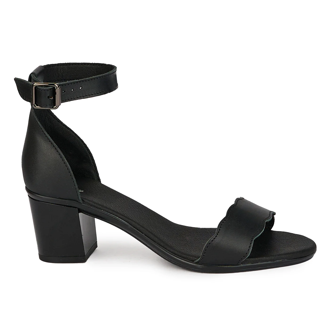 Sandale dama din piele naturala neagra cu toc gros 5.5 cm 18141