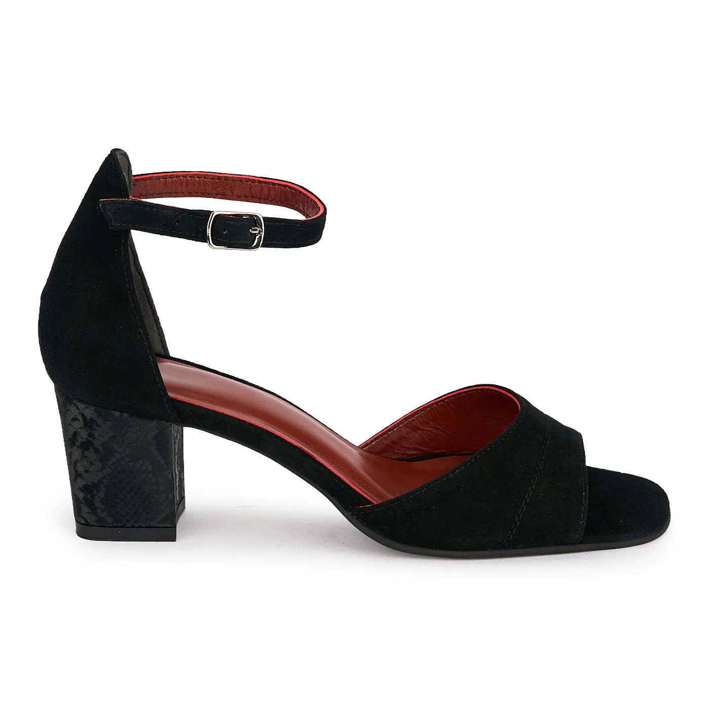 Sandale damă din piele naturală neagra cu toc gros 5.5 cm 19628