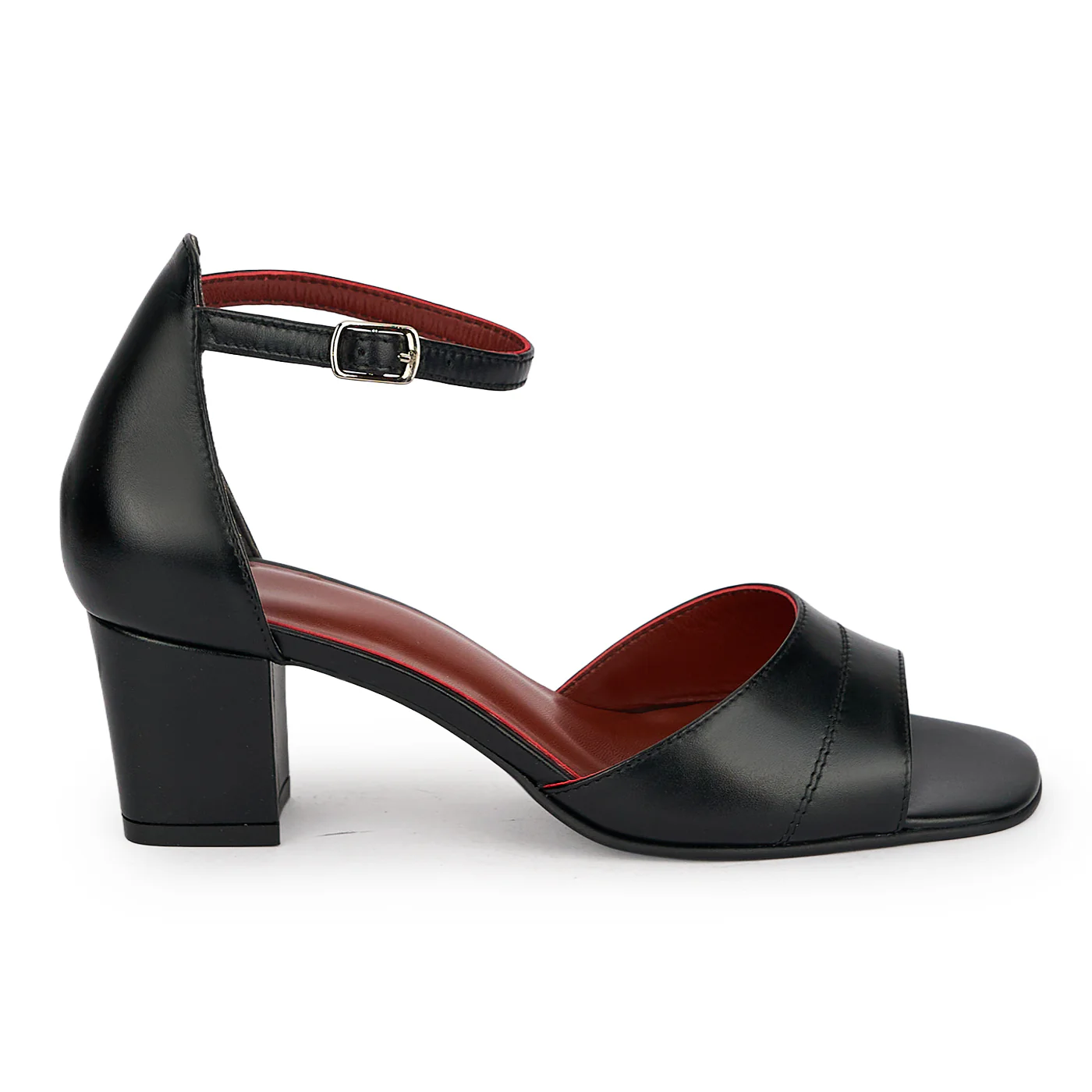 Sandale damă din piele naturală neagra cu toc gros 5.5 cm 19629
