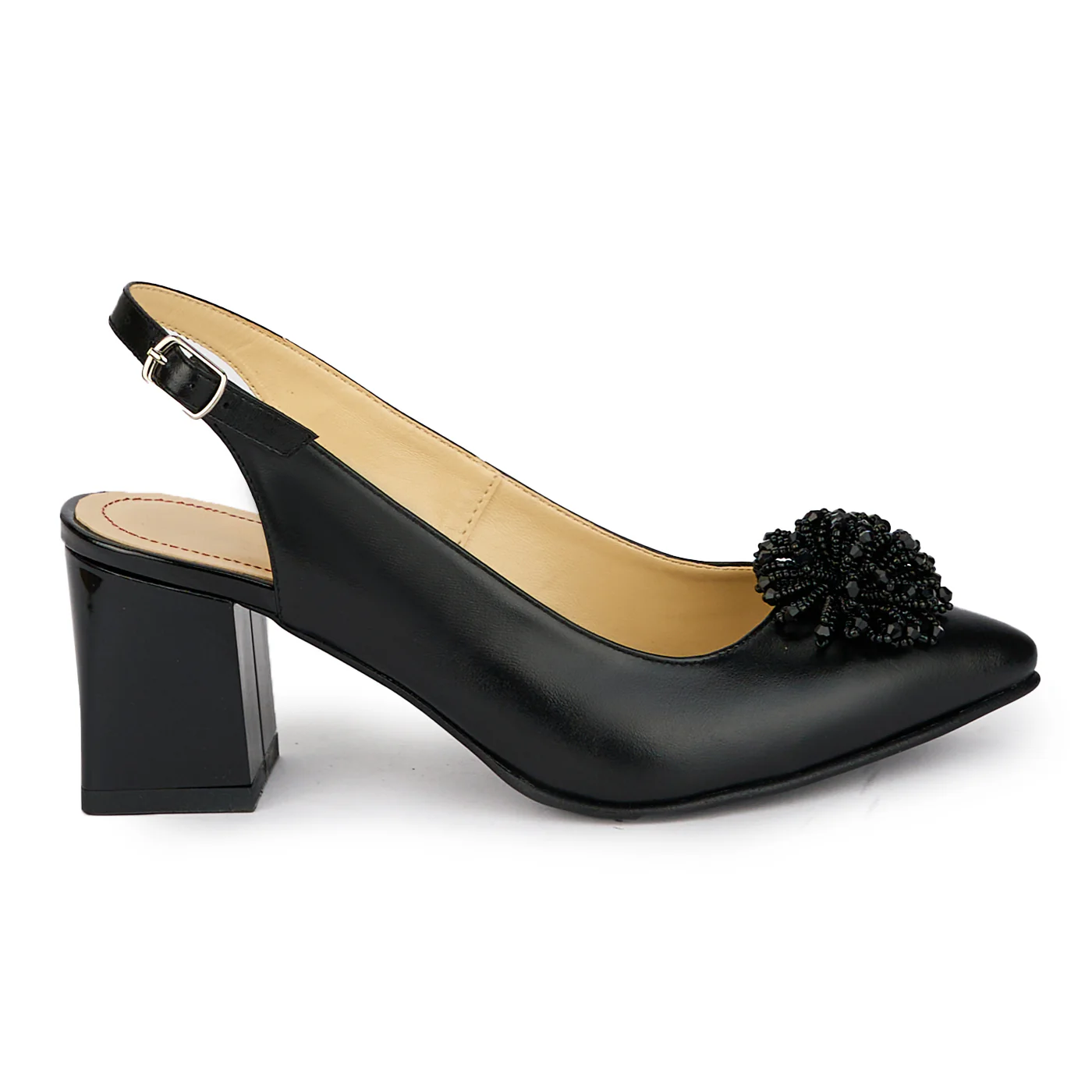 Sandale dama din piele naturala neagra cu toc gros 6.5 cm 18099
