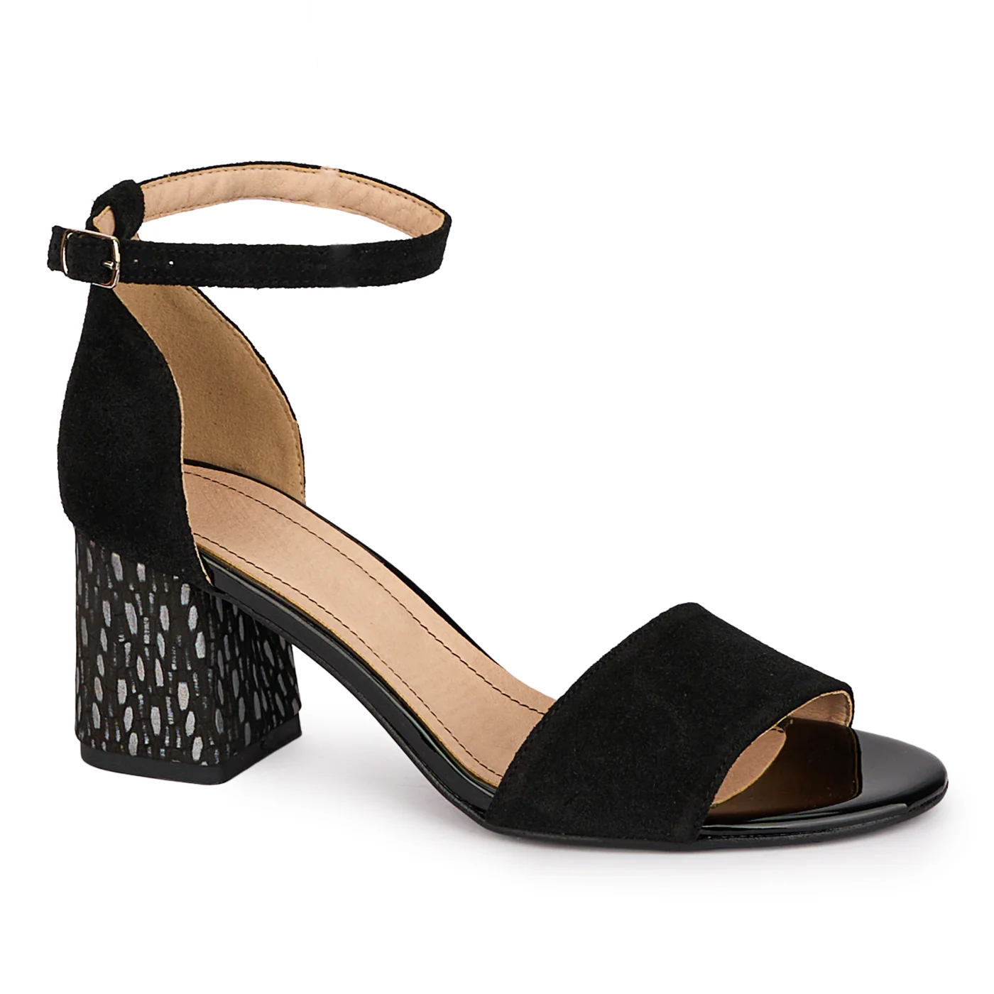 Sandale dama din piele naturala neagra cu toc gros 6.5 cm 18646