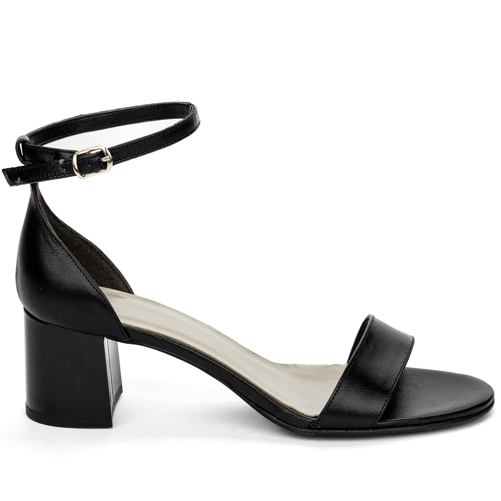 Sandale dama din piele naturala neagra cu toc gros 6 cm 13655