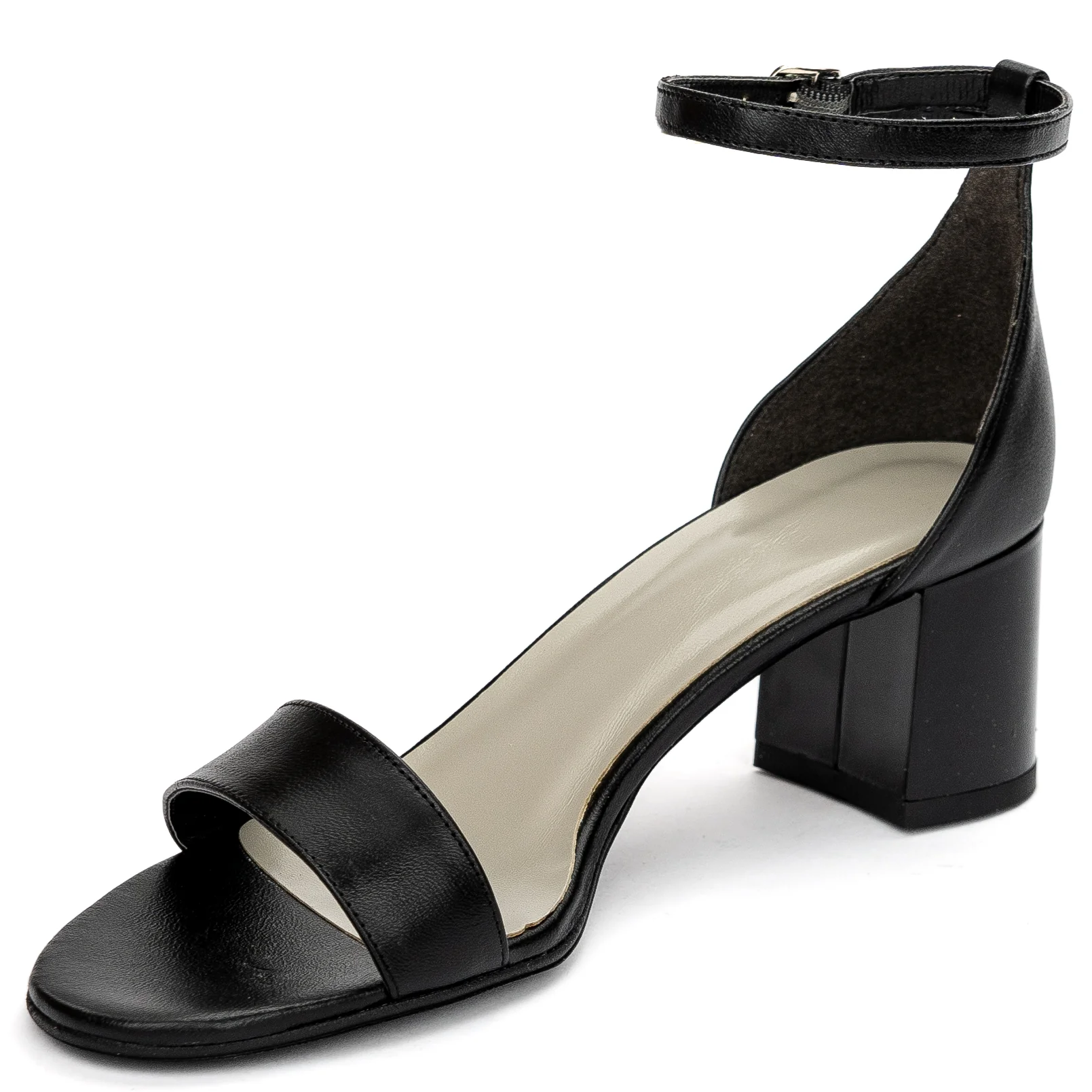 Sandale dama din piele naturala neagra cu toc gros 6 cm 13655 - Image 3