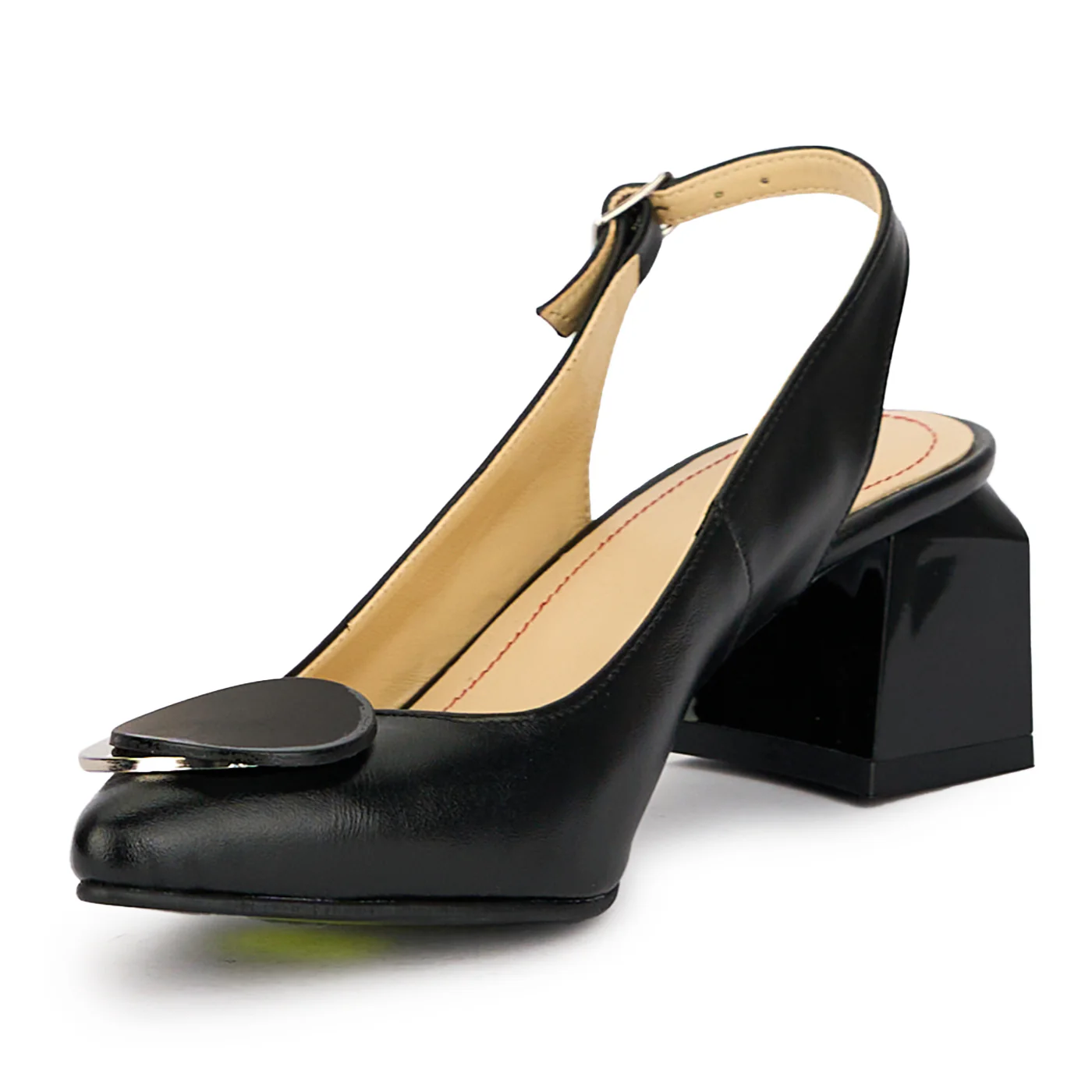 Sandale dama din piele naturala neagra cu toc gros 6 cm 15598 - Image 3