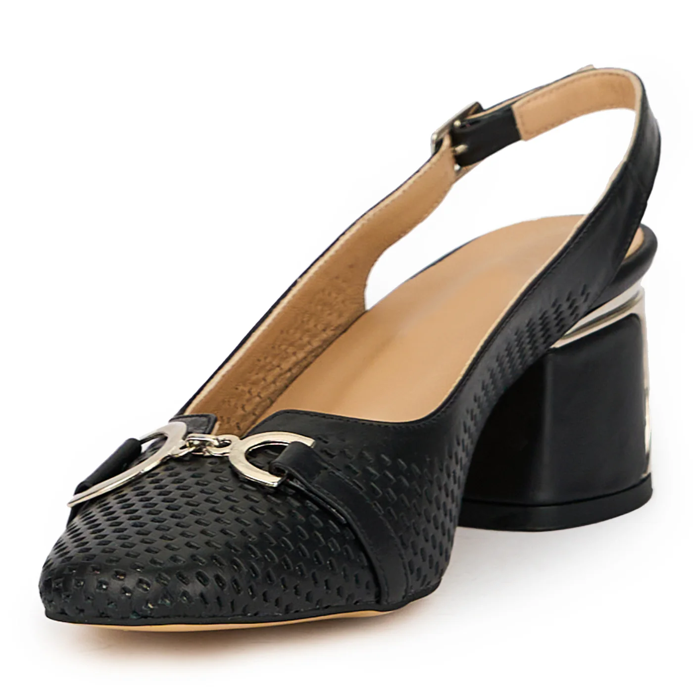 Sandale dama din piele naturala neagra cu toc gros 6 cm 15649 - Image 3