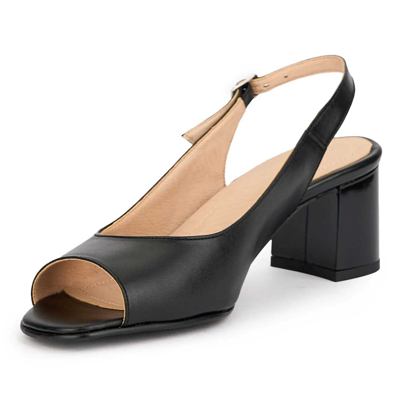 Sandale dama din piele naturala neagra cu toc gros 6 cm 16250 - Image 3