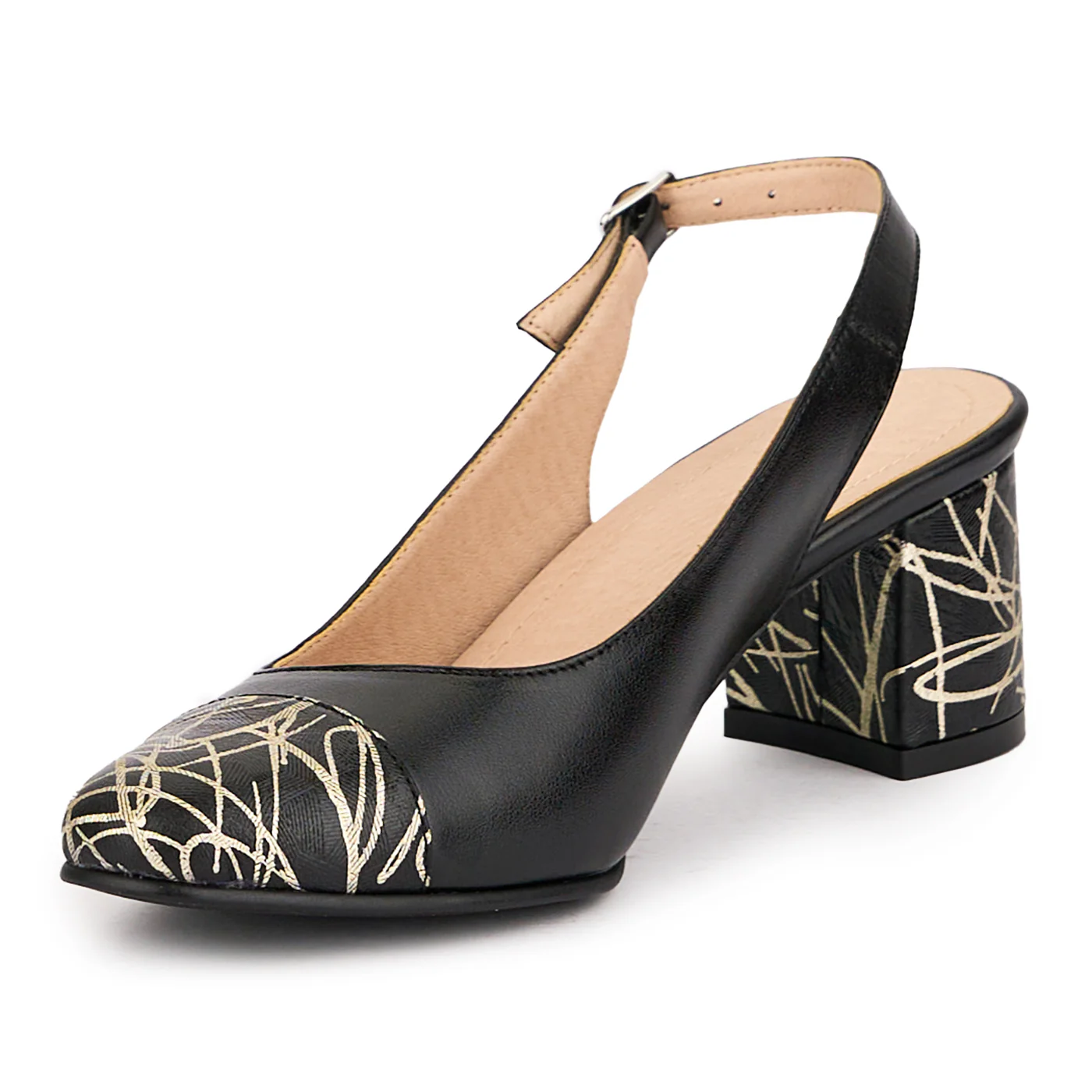 Sandale dama din piele naturala neagra cu toc gros 6 cm 16402 - Image 3