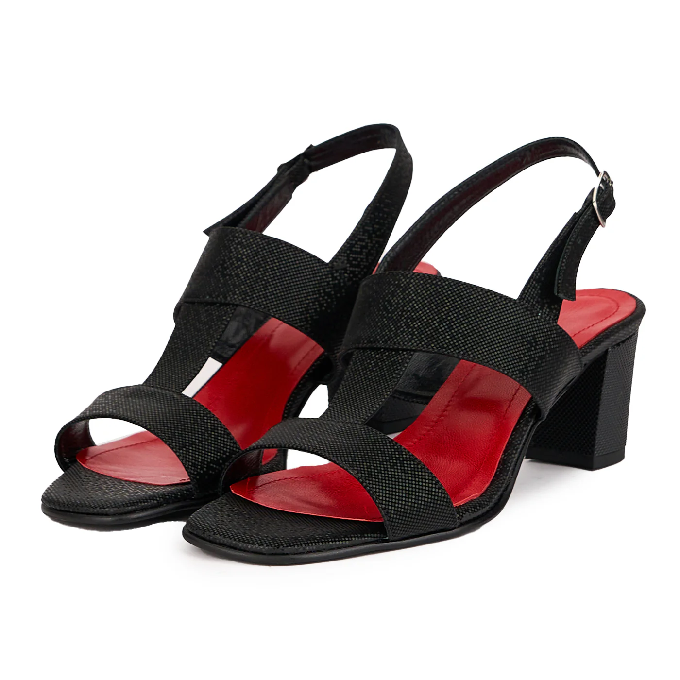 Sandale dama din piele naturala neagra cu toc gros 6 cm 16443 - Image 3