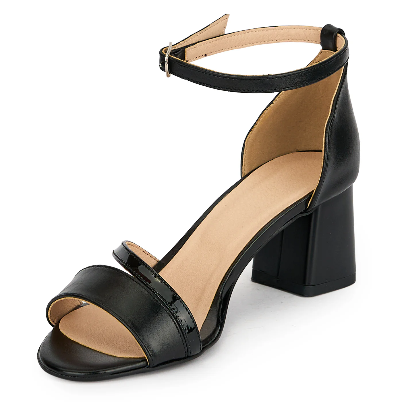 Sandale dama din piele naturala neagra cu toc gros 6 cm 19393 - Image 3