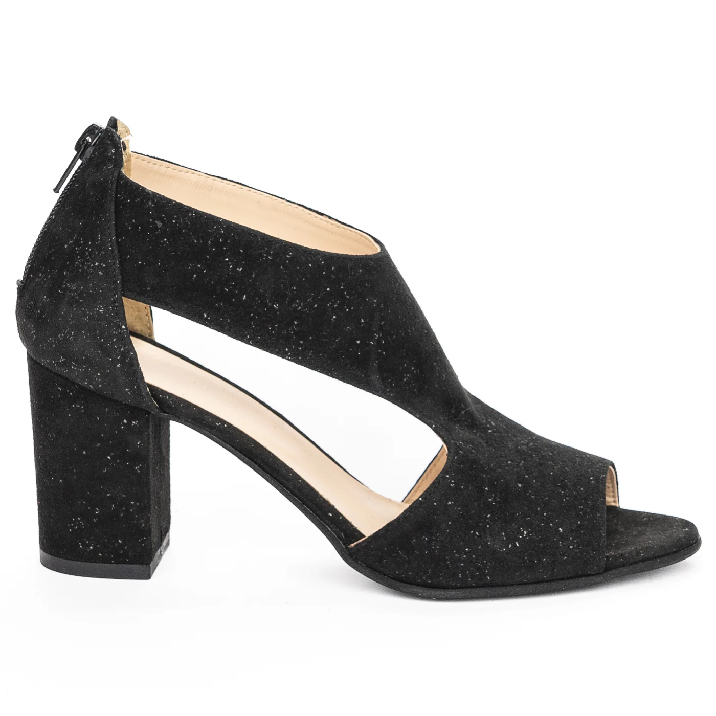 Sandale dama din piele naturala neagra cu toc gros 7.5 cm 13954