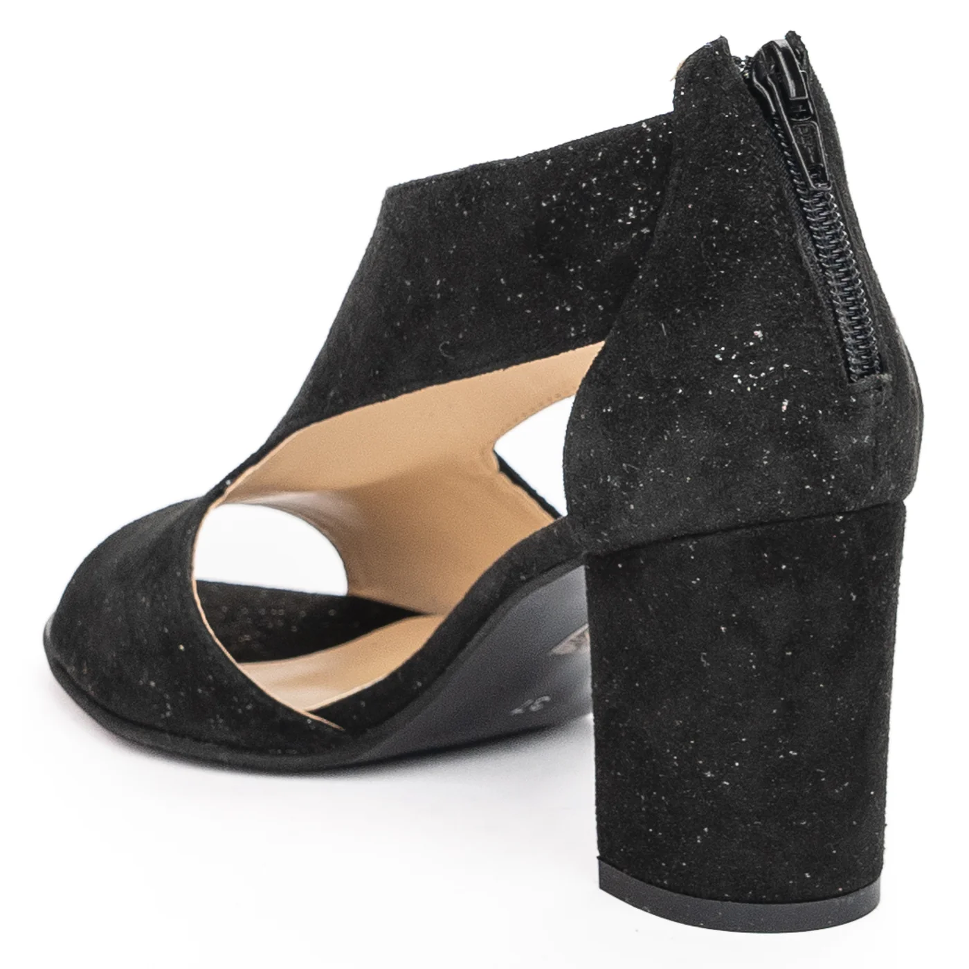 Sandale dama din piele naturala neagra cu toc gros 7.5 cm 13954 - Image 2