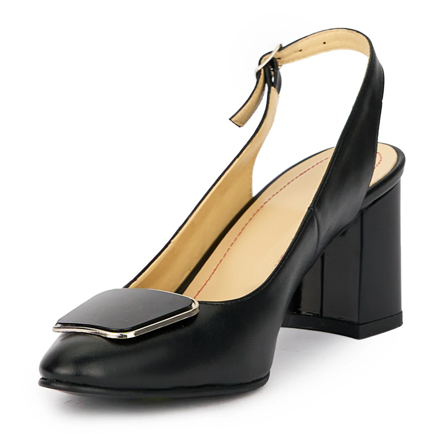 Sandale dama din piele naturala neagra cu toc gros 7.5 cm 15605 - Image 3