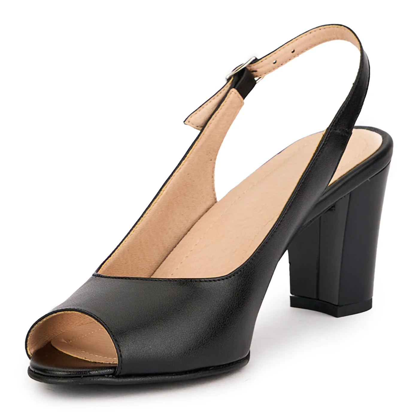 Sandale dama din piele naturala neagra cu toc gros 7.5 cm 16404 - Image 3