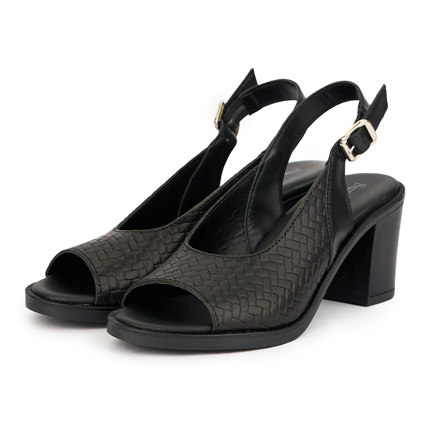 Sandale dama din piele naturala neagra cu toc gros 7 cm 16130 - Image 3