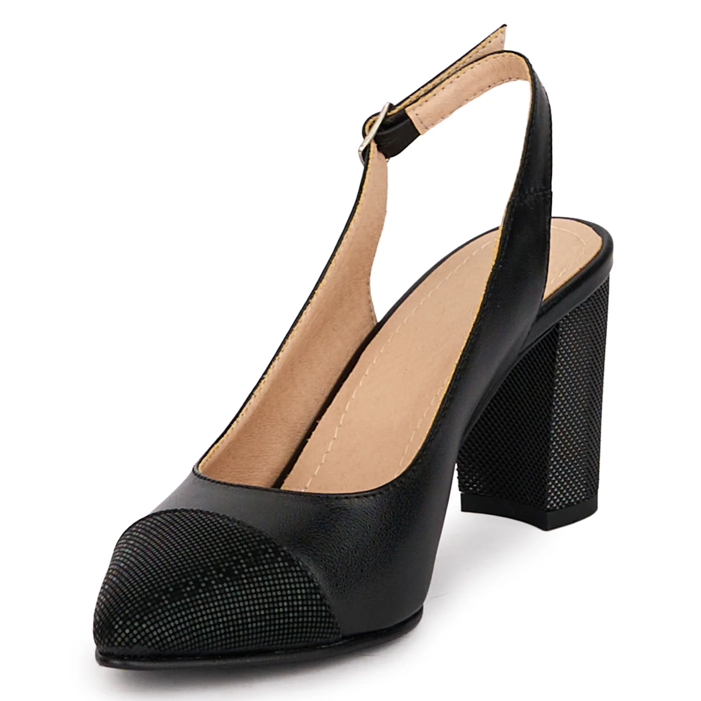 Sandale dama din piele naturala neagra cu toc gros 7 cm 18653 - Image 3
