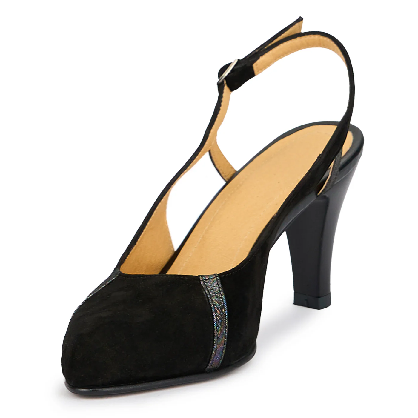 Sandale dama din piele naturala neagra cu toc gros 8 cm 15216 - Image 3