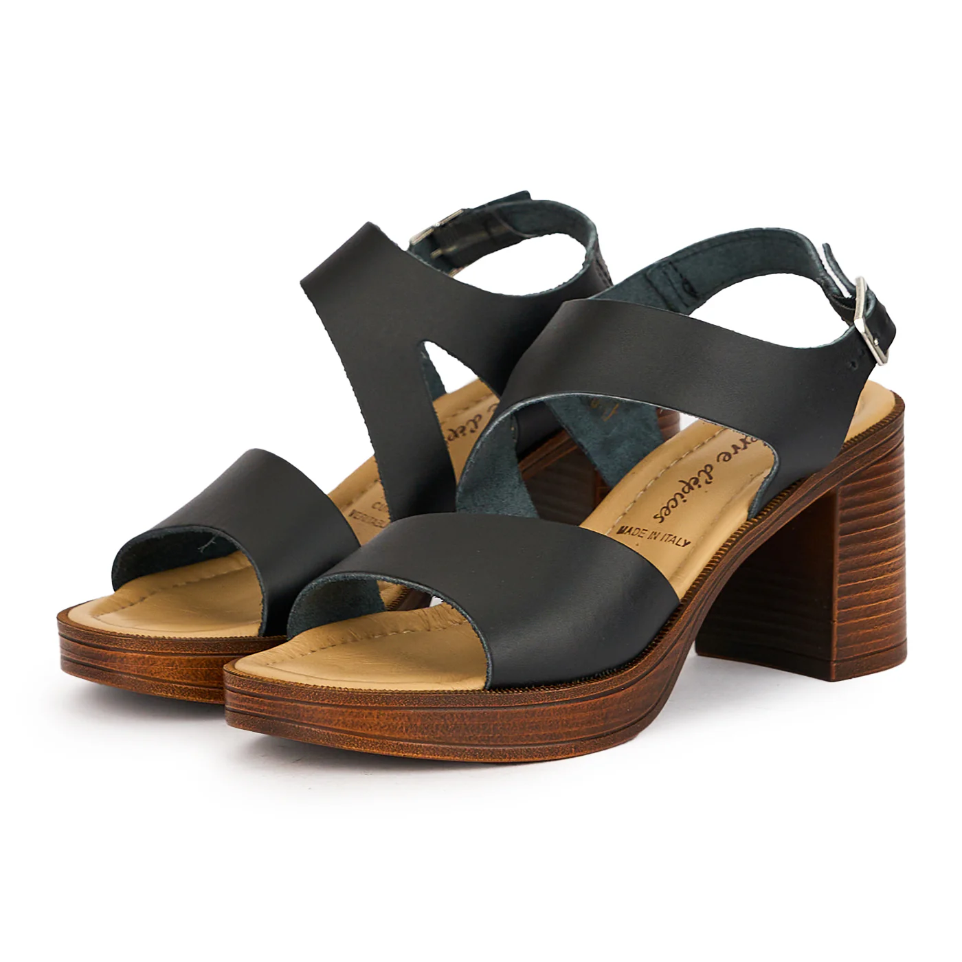 Sandale dama din piele naturala neagra cu toc gros 8 cm 16133 - Image 3