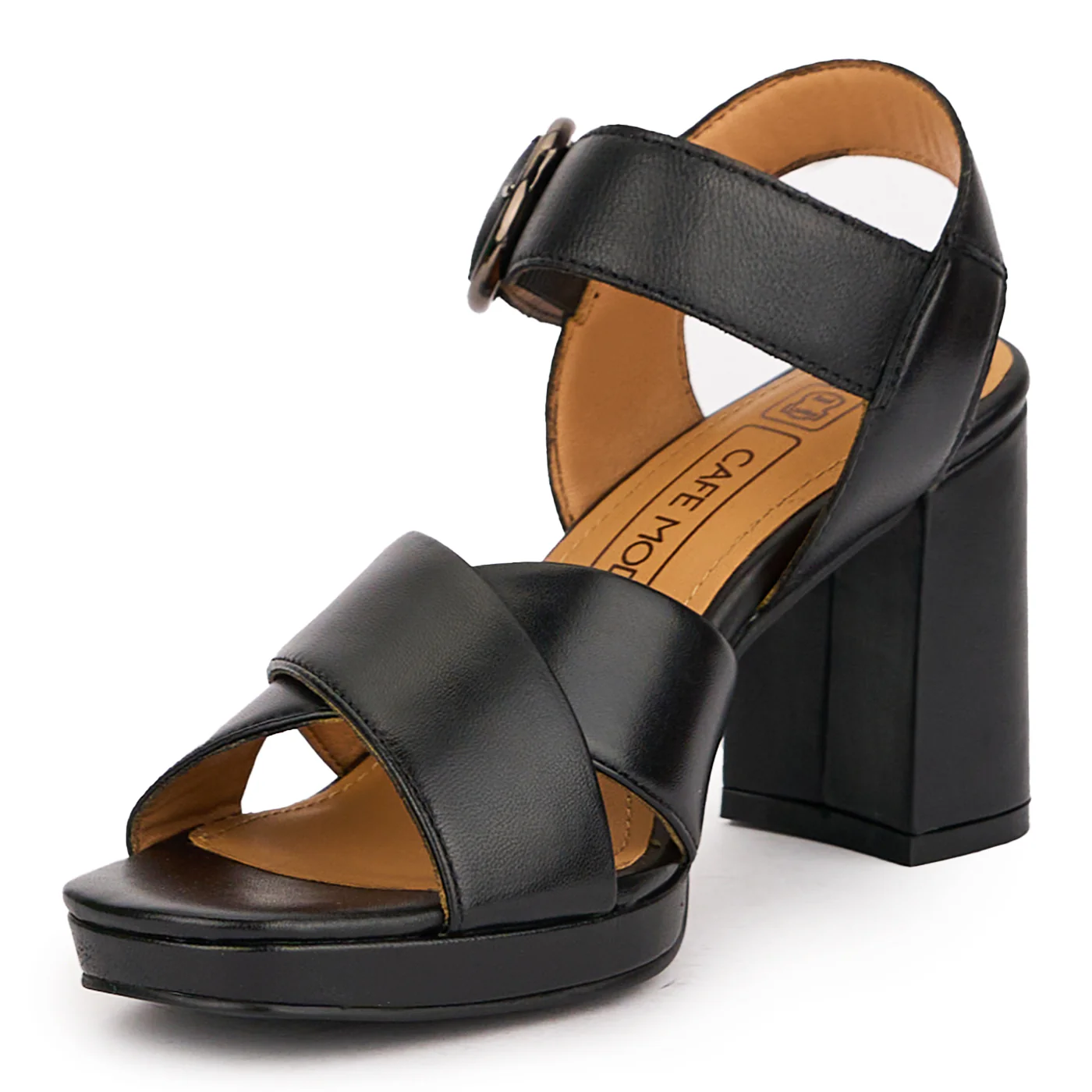 Sandale dama din piele naturala neagra cu toc gros 8 cm 16393 - Image 3