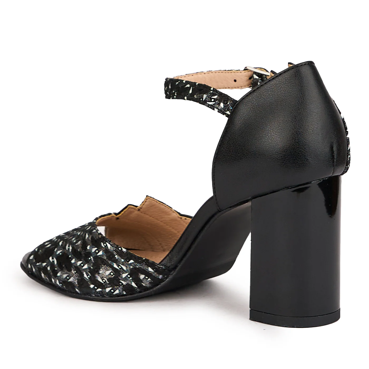 Sandale dama din piele naturala neagra cu toc gros 8 cm 16450 - Image 2