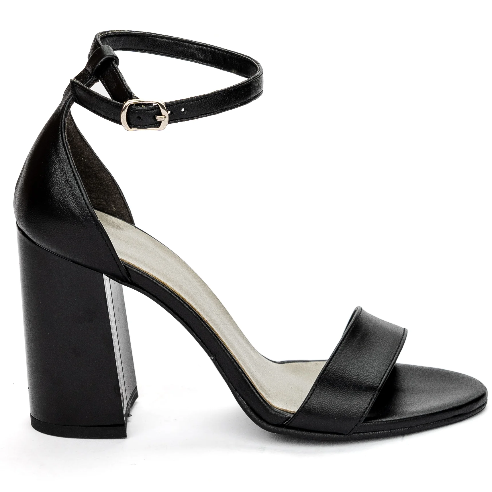 Sandale dama din piele naturala neagra cu toc gros 9.5 cm 13658