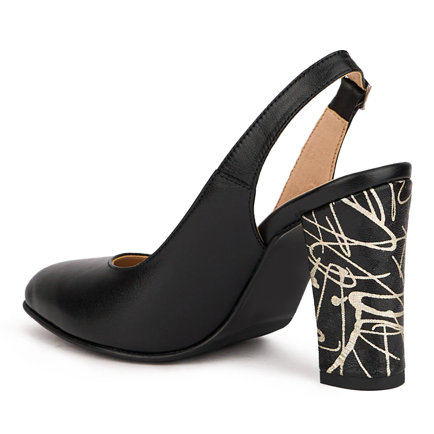 Sandale dama din piele naturala neagra cu toc gros 9.5 cm 16420 - Image 2