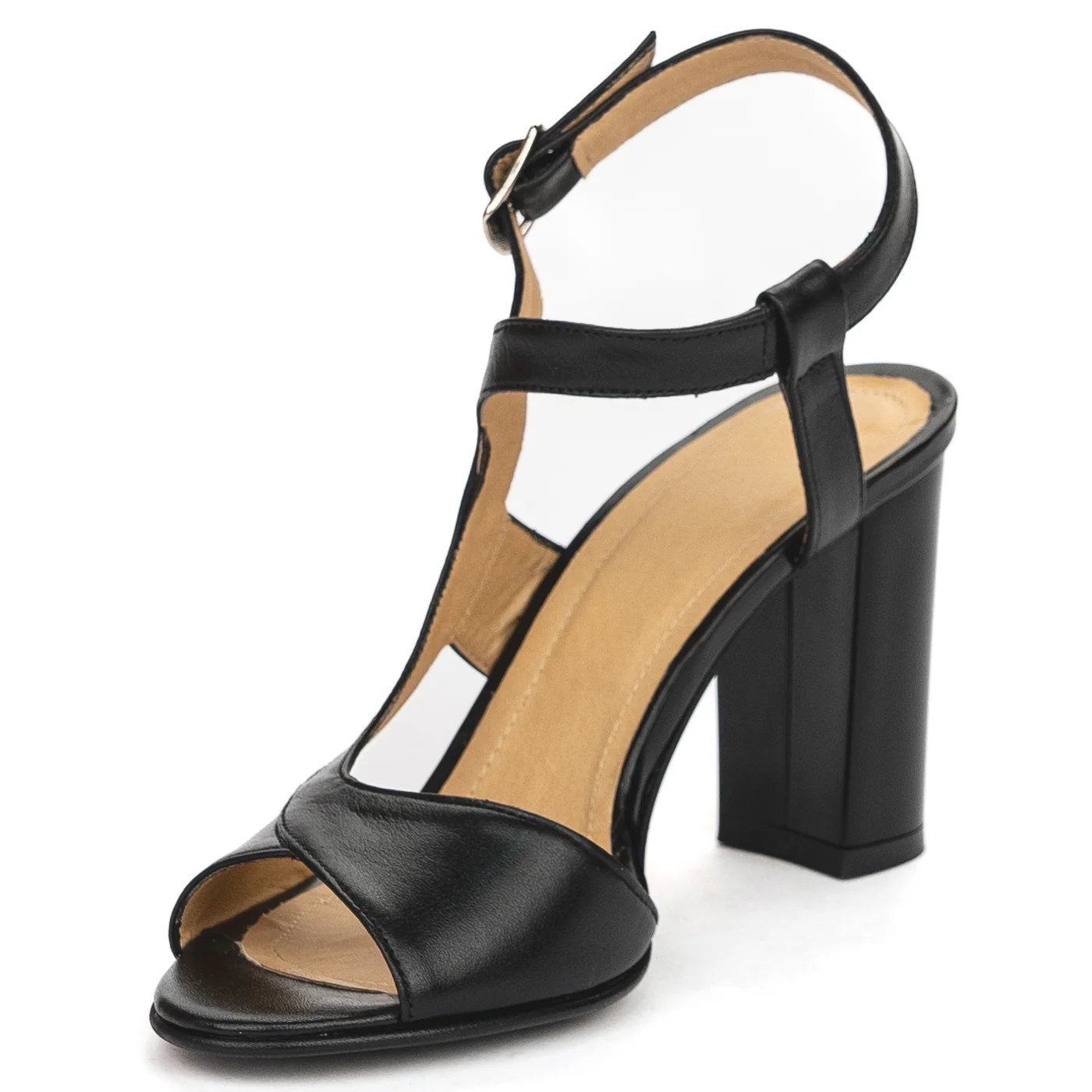 Sandale dama din piele naturala neagra cu toc gros 9 cm 13817 - Image 3