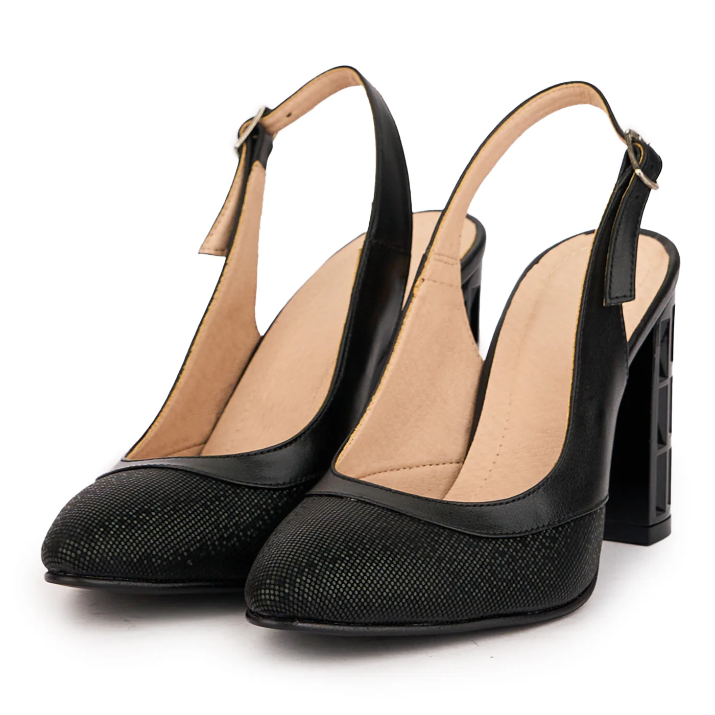 Sandale dama din piele naturala neagra cu toc gros 9 cm 16621 - Image 3