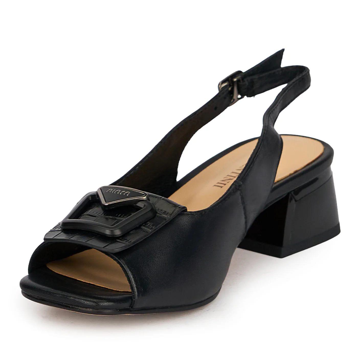 Sandale dama din piele naturala neagra cu toc mic 4 cm 19923 - Image 3