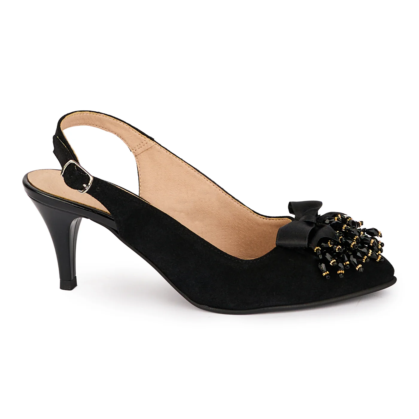 Sandale dama din piele naturala neagra cu toc subtire 6.5 cm 18491