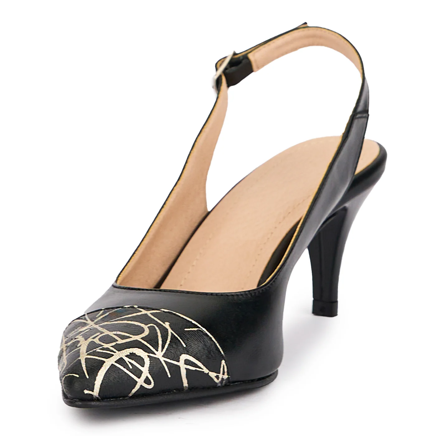Sandale dama din piele naturala neagra cu toc subtire 7 cm 16905 - Image 3