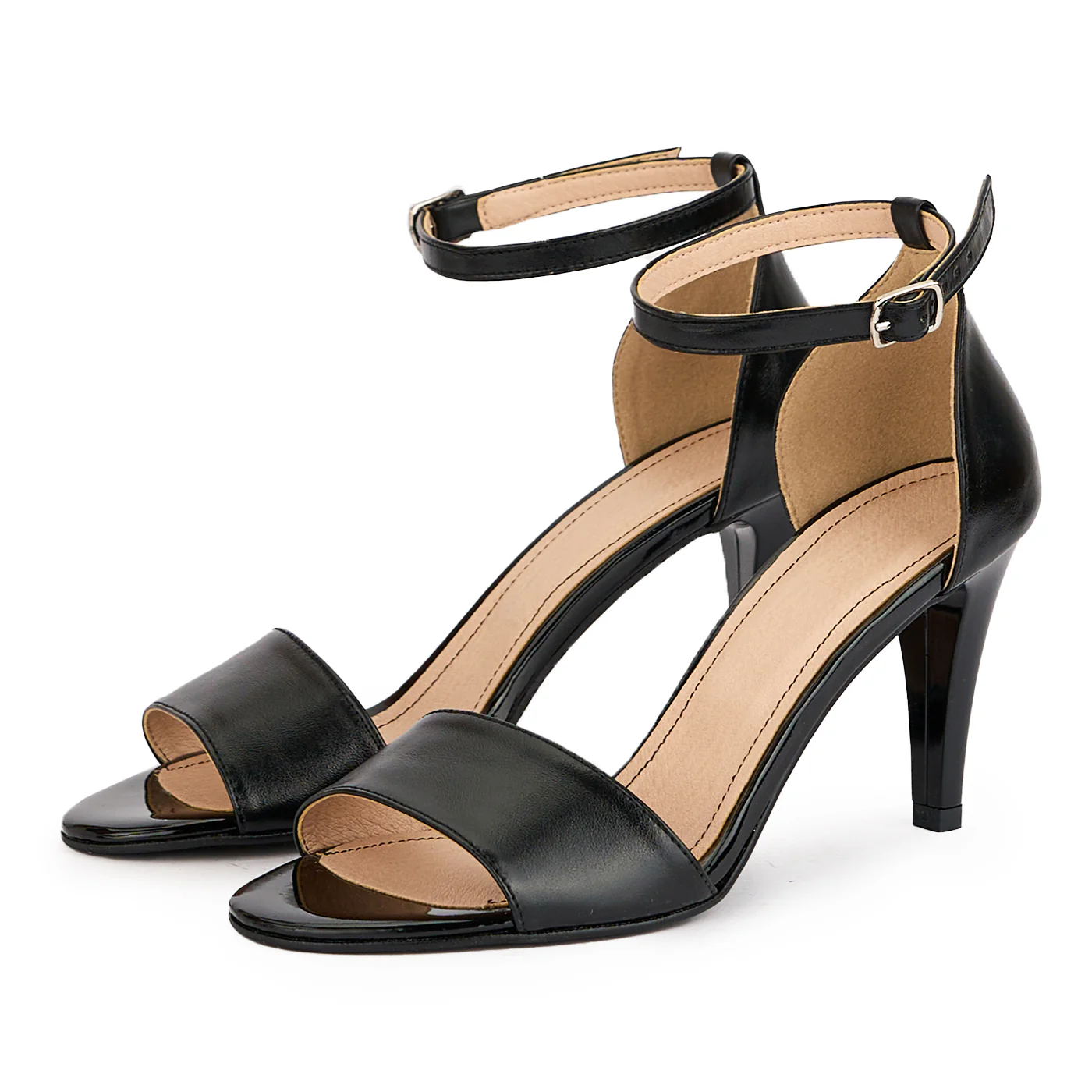 Sandale dama din piele naturala neagra cu toc subtire 8.5 cm 16291 - Image 3