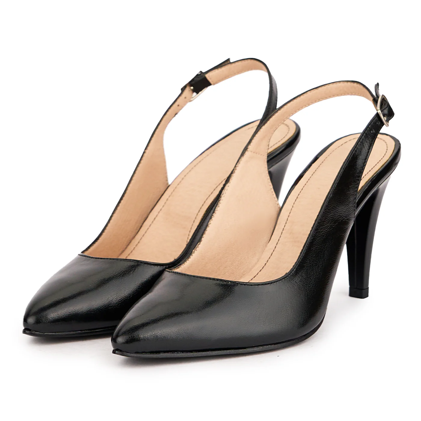 Sandale dama din piele naturala neagra cu toc subtire 8 cm 16501 - Image 3