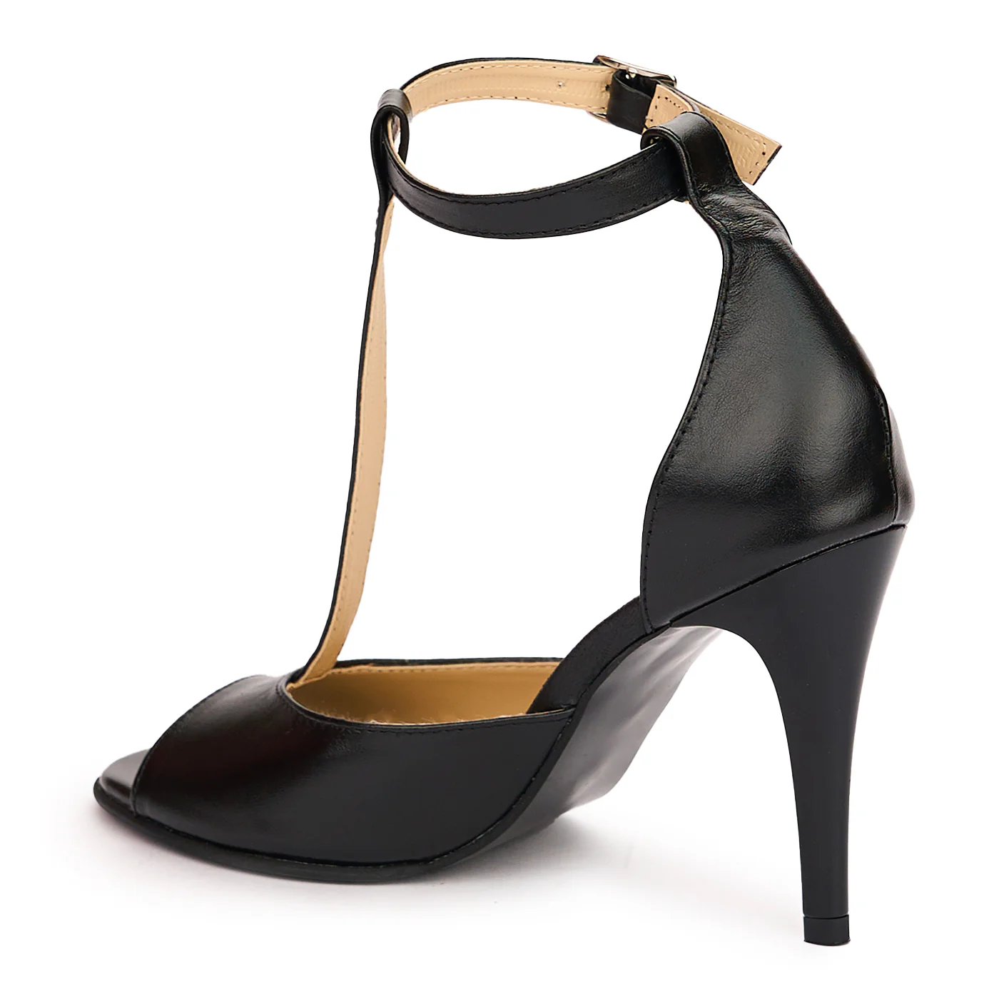 Sandale dama din piele naturala neagra cu toc subtire 9.5 cm 13766 - Image 2
